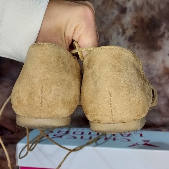 Chinese Laundry ballet flats lace up faux microsuede camel tan brown 10 - Picture 4 of 9